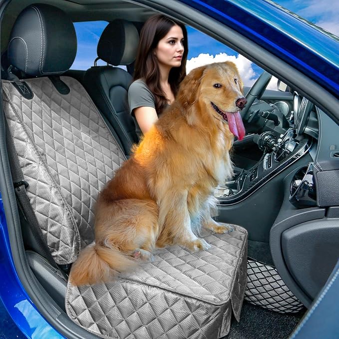 Waterproof Front Seat Car Cover 2 Pack, Full Protection Dog Car Seat Cover with Side Flaps, Nonslip Scratchproof Captain Chair Seat Cover Fits for Cars, Trucks, SUVs, Jeep, Gray (Gray)