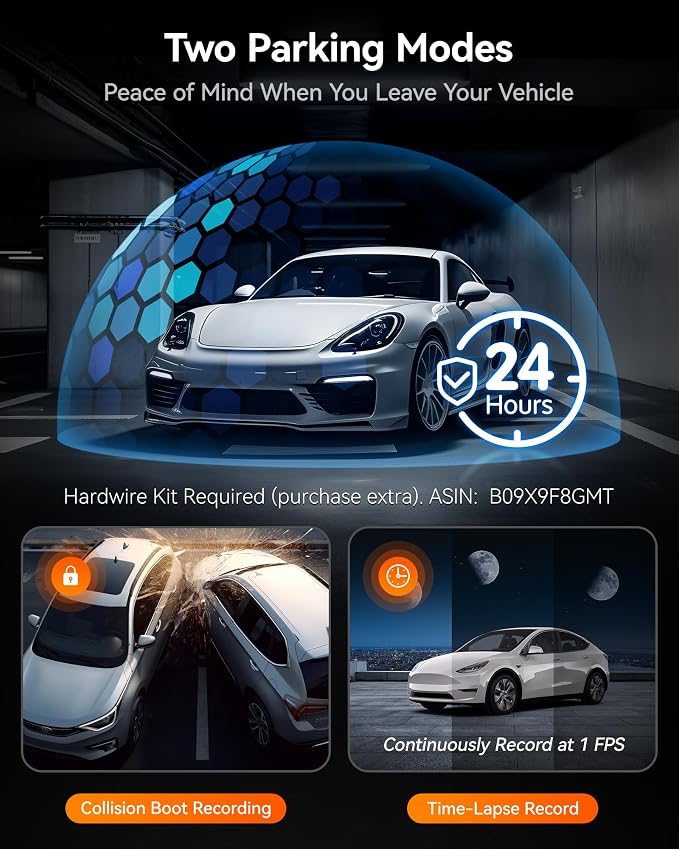 i07 3 Channel Dash Cam Built-in WiFi GPS, 4K Dash Camera Front and Inside, 1440P+1080P+1080P Triple Car Camera with 3" LCD Screen,IR Night Vision, 24H Parking Mode(Card Not Included)