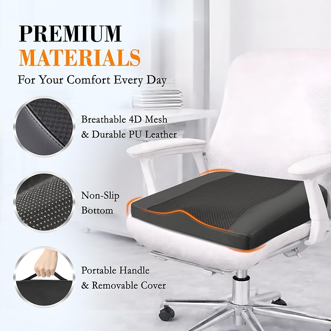 Car Seat Cushion, Comfort Memory Foam Car Cushions for Driving - Sciatica & Lower Back Pain Relief, Driver Seat Pillow for Auto, Office Chair, Wheelchair - Black