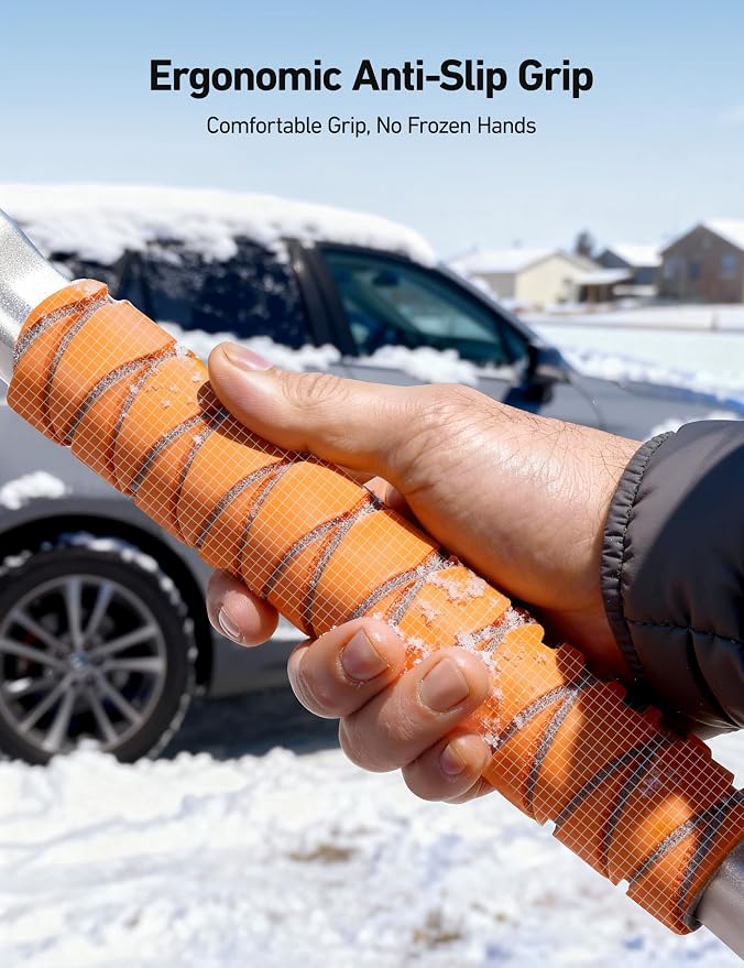 47.2" Ice Scrapers for Car Windshield and Extendable Snow Brush with Foam Grip and 360° Pivoting Brush Head for Auto Car Truck and SUV(Orange)
