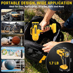 Portable Tire Inflator Air Compressor Compatible with Dewalt 20V Battery, DC 12V Car Power Supply, 160PSI Cordless Air Pump with LCD Pressure Gauge, LED Light, 5 Preset Modes for Car, Bike, Ball