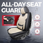 Front Car Seat Covers - Luxury Breathable Waterproof Faux Leather Car Seat Cushion Protectors with Lumbar Support, Universal Fit for Most 5 Seats Vehicles Sedans Hatchbacks Trucks, Black Beige