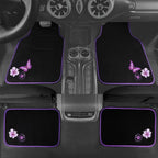 Embroidery Butterfly and Flower Car Floor Mats, Purple Car Floor Mats, Universal Fit 95% Automotive,SUVS,Sedan,Vans,for Women,Girly,Set of 4(Black with Purple)