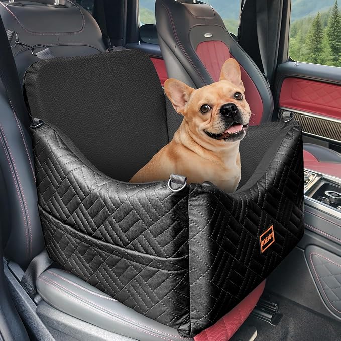 Dog Car Seats for Small Medium Dogs Under 35lbs, Waterproof PU Leather Dog Booster Seat with Detachable Cover, Thickened Memory Foam Pet Car Seat with Safety Belt and Storage Pockets