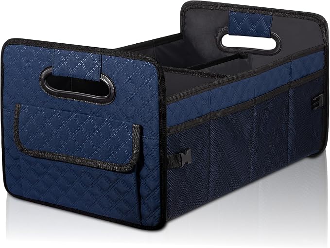 Car Trunk Organizer for SUV, Car Storage Organizer Collapsible Multi Compartment Container Box, Adjustable Car Accessories for Women/Men, Dark Blue