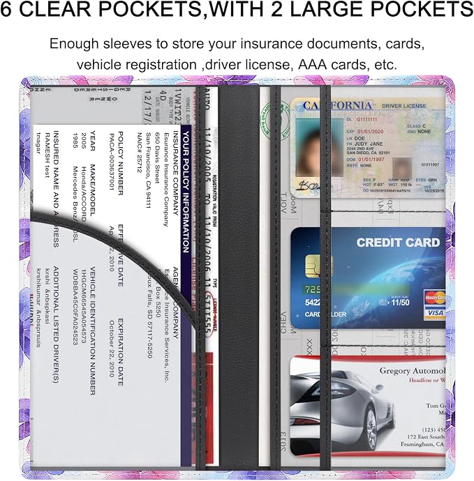 Premium Car Registration & Insurance Card Holder with Magnetic Shut, Vehicle Glove Box Car Organizer - For Documents, Cards, License (Floral B)