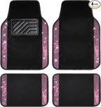 Bling Diamond Car Floor Mat Shining Rhinestones Carpet, Sparkly Glitter Crystal Anti-Slip PVC Heel Pad Automotive Universal Fit for SUV Sedan Car Van, 4pcs for Girl Cute Women, Black Pink