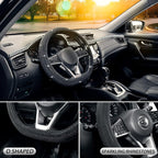 Diamond Flat Bottom Steering Wheel Cover, D Shaped Car Wheel Cover 14 1/2-15 in. (37-39 cm), Bling Sparkly Rhinestones, Black with Black Diamond