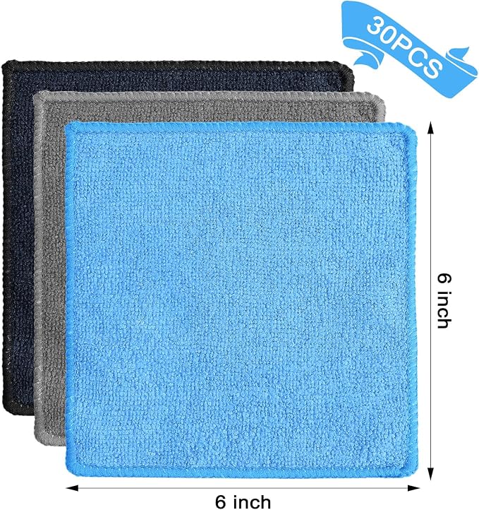 Cleaning Cloth Dry Erase Cloth Cleaning Rags Reasonable Kitchen Towels Microfiber Towels Cars Wash(6 x 6 Inch,Blue/Gray/Black,30 Pcs)