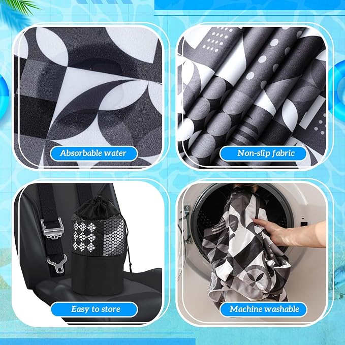 Car Seat Towel Covers with Storage Bag, 63 x 32 Inch Universal Non Slip Waterproof Sweat Protector for Car Truck, Gym Swimming Running, Machine Washable(2 Pack,Black White Abstract)