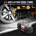 Portable Tire Inflator Heavy Duty Metal 12V Air Compressor Pump | 6X Faster Inflation Double Cylinder 150Psi with Extension Air Hose,LED Lights Air Pump for Car,SUV,RV,Truck,Balls,Bicycle