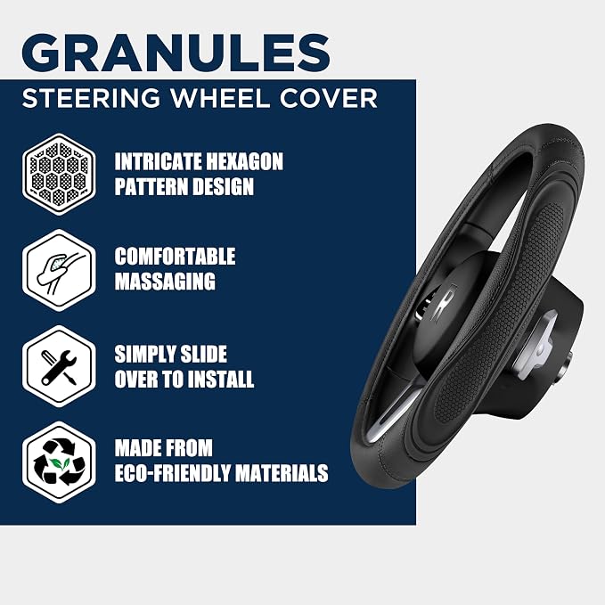 Car Steering Wheel Cover - Microfiber Leather Steering Wheel Wrap Sports 14.5-15 Inch Steering Wheel Cover Non-Slip for Men Women Black Color
