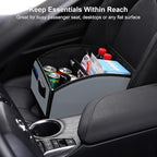 Car Storage Organizer [2025 UPDATED] Leather Car Caddy Basket for Front Seat Floor Back Seats Metal Handle 6 Compartments Adjustable Strap Buckles Slip-Resistant (Gray)