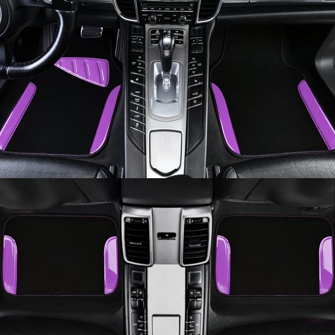 Jelly Waterproof Universal Fit Car Floor Mats, Girly Car Carpet Mats with Anti-Slip Nibbs Backing & Driver Heel Pad Fit for SUV, Vans, sedans, Trucks,Cute car mats of 4pcs for Women (Purple)