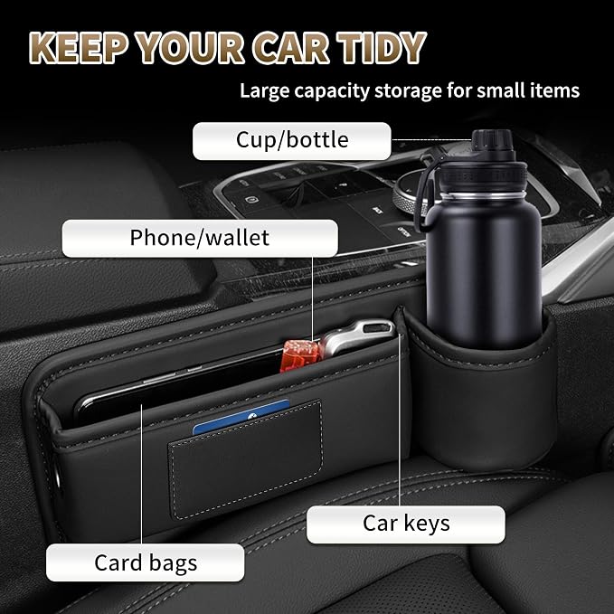 Kwak's Car Seat Gap Filler Organizer 2pcs – Fits 0.2“–1.2” Seat Gaps, Premium PU Leather Seat Gap Plug for Car SUV Truck, Stops Phone/Keys from Dropping, Extra Cup Holder for Car (Red)