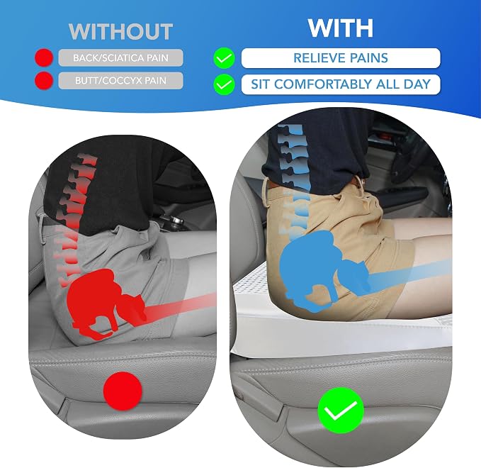 Car Seat Cushion, Car Seat Pillow, Automotive Cushion | Memory Foam Car Seat Cushion for Long Driving, Butt Pillow for Pain Relief, Driver Seat Cushion for Car, Truck, Office, Gray