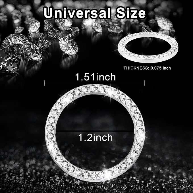 2 PCS Crystal Rhinestone Car Engine Start Stop Decoration Ring, Bling Car Interior Accessories for Women, Push to Start Button Cover Sticker, Automotive Decals, White