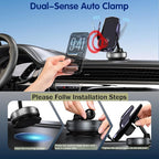 15W Wireless Fast Car Charger, Auto-Clamping Car Phone Holder with Rotating Vacuum Suction, Smart Sensor, 360° Adjustable Dashboard & Windshield Mount for iPhone & Samsung (Dark Purple)