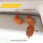 Magnetic Leather Sunglasses Holder for Car, 2 Packs (Orange) | Magnetic Car Visor Accessories