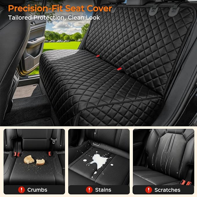 Dog Car Seat Cover for Back Seat - Waterproof Non-Slip Car Seat Protector for Dogs Pet, Scratchproof Back Bench Seat Covers for Mid-Size Cars, Mid-Size SUVs, Black