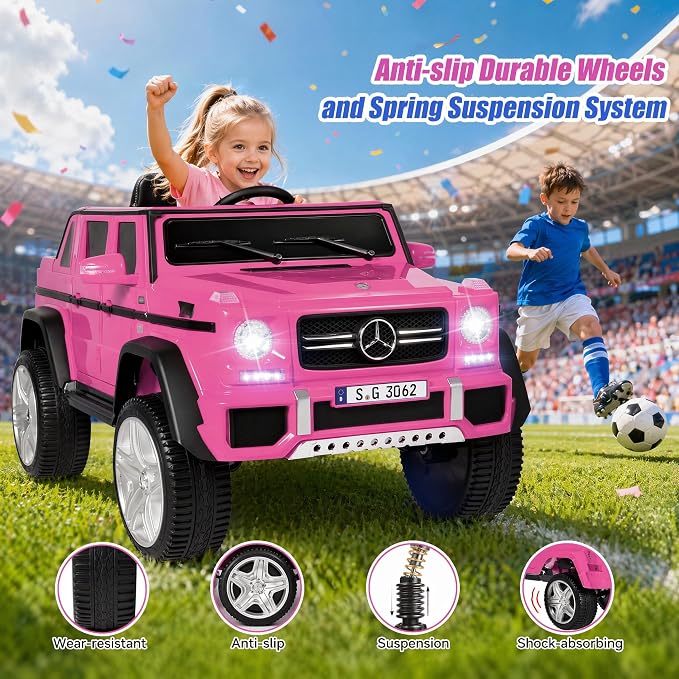 JOYLDIAS Ride On Cars, Licensed Mercedes-Benz Maybach G650S, 12V7AH Battery Powered Toy Electric Car for Kids W/LED Underglow Lights,Remote Control, 2 Motors, 3 Speeds, Music, Bluetooth,Horn,Pink