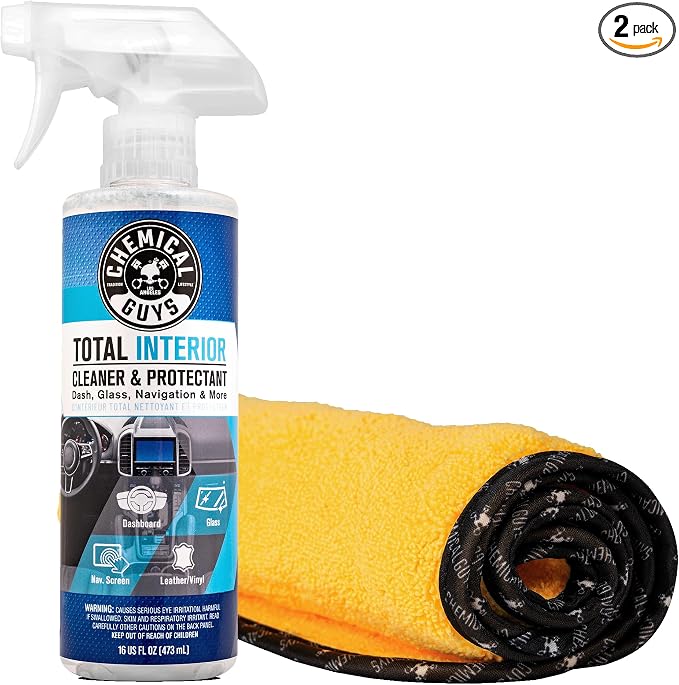 Total Interior Cleaner & Protectant 16 oz with Professional Grade Microfiber Towel - Car Interior Cleaning Kit for Dash, Seats, Carpet, Glass, Vinyl, Leather, and Plastic