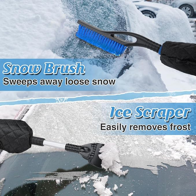 Snow Brush & Ice Scraper for Car Windshield with Glove - 16.5"-23" Extendable Snow Scraper Long Handle Brush Warm Glove Kit for Remove Quickly Automotive/Cars/Trucks/SUVs