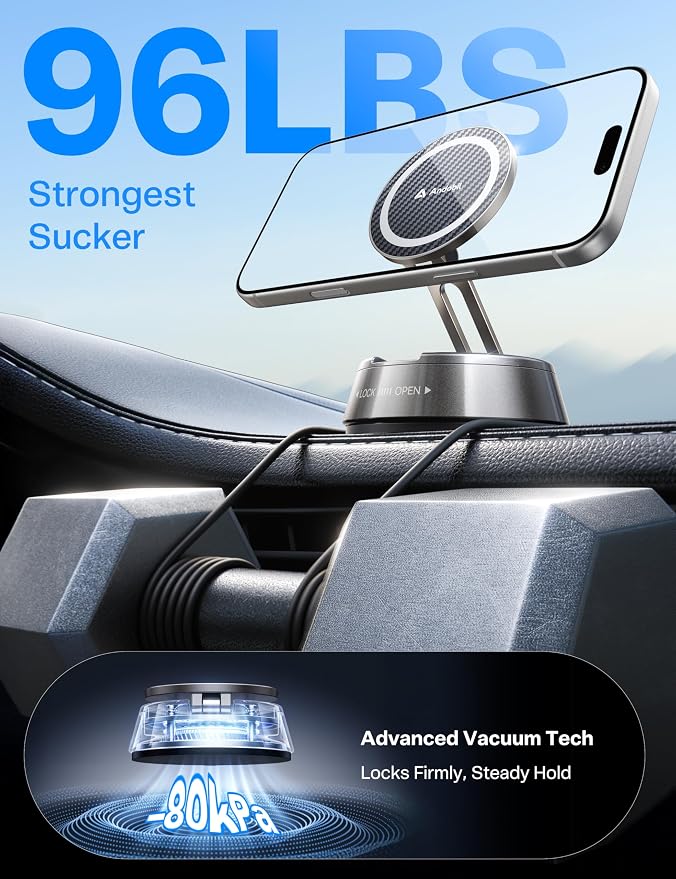 2026 Upgrade for Magsafe Car Mount [Strongest Suction & Magnet] Vacuum Magnetic Phone Holder for Car 360° Adjustable Car Cell Phone Holder Mount for iPhone 17 Pro Max 16/15/14/13/12