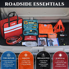 Roadside Emergency Car Kit for Vehicles, Car Emergency Kit with Jumper Cables, Air Compressor, First Aid Kit, Car Safety Tool Kits, Road Trip Assistance for Men, Women, New Driver Gifts
