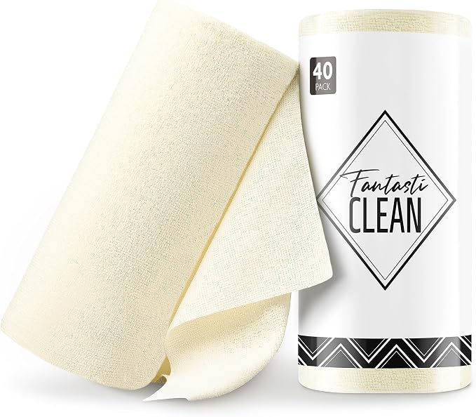 Microfiber Cleaning Cloth Roll -40 Pack, Tear Away Microfiber Towels, 12" x 12", Reusable, Washable, Scratch Free, Ultra Absorbent Dishcloth for All-Around Cleaning Supplies (Beige)