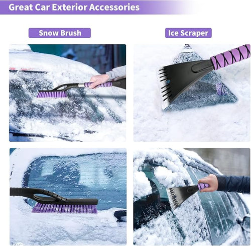 2 Pack 27" Snow Brush and Ice Scraper for Car Windshield - Purple | Soft Non-Scratch Bristles, Non-Slip Foam Grip, Detachable Design, Car Snow Removal Tool for Windshields & Windows