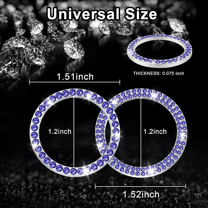 2 PCS Crystal Combinatorial Rhinestone Car Engine Start Decoration Ring, Push to Start Button Cover Sticker, Bling Car Interior Accessories for Women, Automotive Decals, Dark Blue