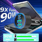 [Apple MFi Certified] iPhone 17 Car Charger Fast Charging, KYOHAYA 4-Port 90W USB-C&USB-A Power Cigarette Lighter PD/QC USB-C Car Charger + Type-C Braided Cord for iPhone 17/17 Pro/16/15/Galaxy/Pixel