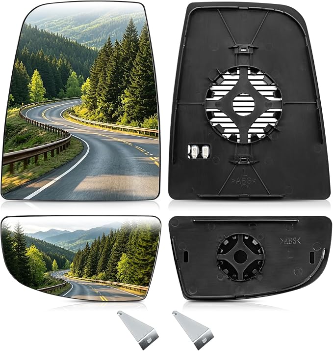 Driver Left Side Upper & Lower Rearview Convex Heated Mirror Glass Replacement With Rear Holder fit Ford Transit 150 250 350 from 2015 to 2023