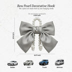 2PCS Satin Bow Pearl Car Seat Headrest Hooks – Car Bag Holder & Vehicle Hanger for Purses – Cute Coquette Aesthetic Interior Decoration – Cute Auto Organizer Accessories Universal (Moonlight Grey)