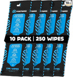 Car Interior Wipes (25 ct, Pack of 10) for Car Interior Cleaning, Dashboard, Seats, Detailing, and Steering Wheel [Travel Size] Skin-Safe Car Interior Cleaner Supplies