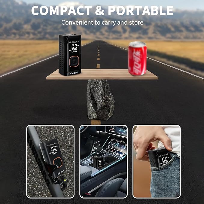 Tire Inflator Portable Air Compressor, 150PSI Portable Air Compressor with Accurate Pressure Gauge E-Bike Inflation Cordless Air Pump for Bike Pump Car Motorcycle Ball