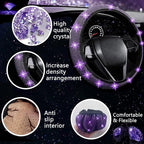27 PCs Purple Violet Bling Car Accessories Set for Women, Steering Wheel Covers Universal Fit 15 Inch, Bling License Plate Frame, Bling Phone Holder, Bling Car Coasters
