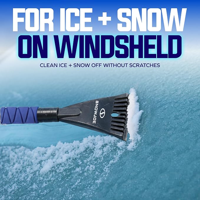 2 Pack 27" Multi-Purpose Ice Scraper and Extendable Snow Brush for Cars with Foam Grip and 360-Degree Pivoting Brush Head, SJEG-SB27X2