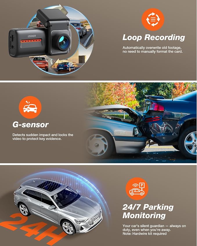 4K Dash Cam Front and Rear, WiFi 6 Dash Camera for Cars, 4K+1080P Dual Dash Camera with APP Control, Night Vision, WDR, G-Sensor, Loop Recording, 24H Parking Mode, Voice Prompt