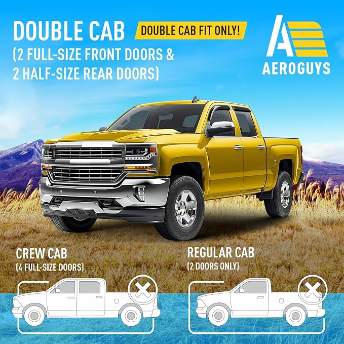 Extra Durable Window Deflectors Tape-On Window Visors Rain Guards Fit for Chevrolet (Chevy) Silverado 1500 2014-2018 Double Cab, Sun Visors, Wind Vent for Shades, Exterior Car Accessories- 4pcs.AG0019