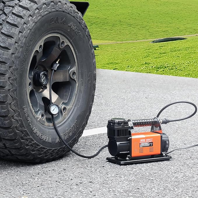 12V Portable Tire Inflator, 7.06CFM Heavy Duty Air Compressor, 150PSI Offroad Air Pump with Adapters for Car SUV RV Truck - Include 6.5FT Power Cord, 26FT Air Hose with Pressure Gauge, Carry Bag