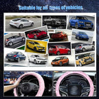 Pink Steering Wheel Cover 2026, Auto Cute Diamond Bling Comfort Leather Girly Car Interior Accessories Protector Sparkly Automotive Decoration for Women Girl Coquette
