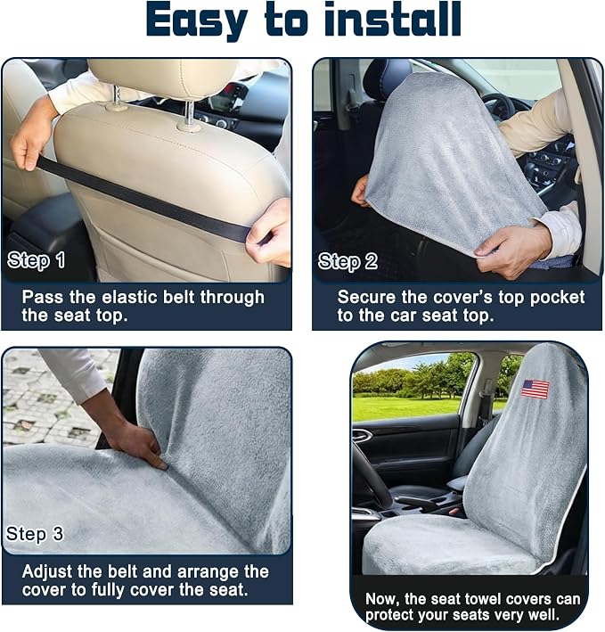 Car Seat Towel Cover, Sweat-Proof & Absorbent Microfiber Seat Protector for Gym, Workout & Beach, Universal Fit for Most Cars, SUVs & Trucks, 59"x29", Silver Gray Flag (1 Pc)