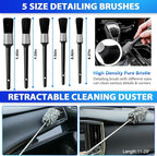Car Cleaning Kit, Car Detailing Kit Interior Cleaner with High Power Handheld Vacuum, 10Pcs Detailing Brush and Storage Bag, Gray Auto Interior Cleaning Kit for Men