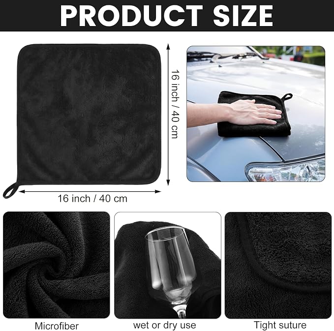 60 Pcs Black Microfiber Towels: 16"x16" Microfiber Drying Towels Bulk Micro Fiber Car Cleaning Cloth for Cars Drying Washing Polishing Cleaning Household Supplies