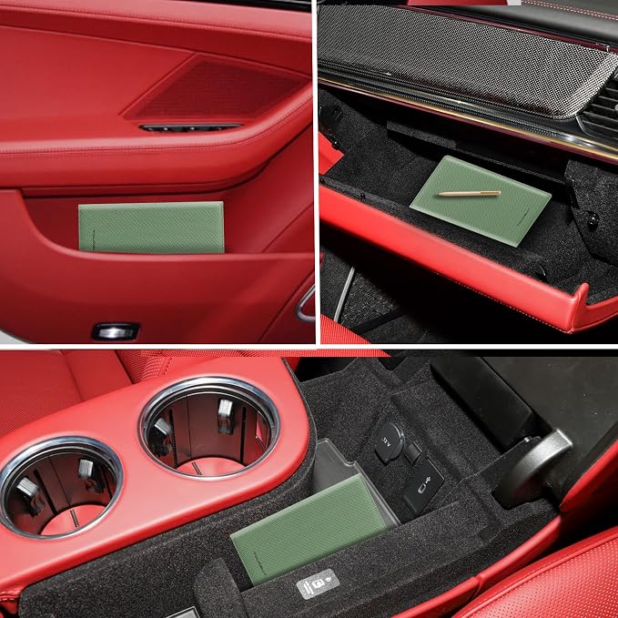 Car Registration and Insurance Card Holder, Vehicle License Document Glove Box Compartment Organizer, Interior Car Accessories for Women Men (Carbon Green)