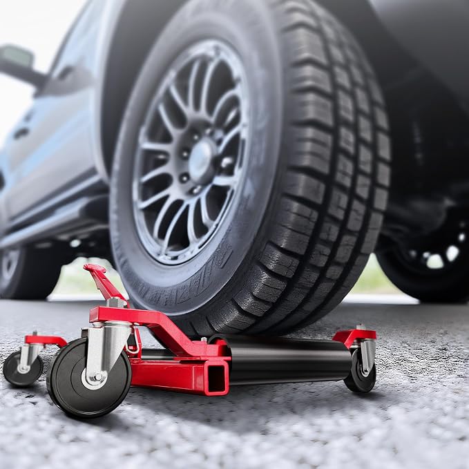 Car Dolly Jack Set of 4, Mechanical 1500-lbs Wheel Dolly, 9'' car Wheel Dolly Positioning Jack, Car Dollies for Vehicle Positioning & Auto Repair Moving, Red