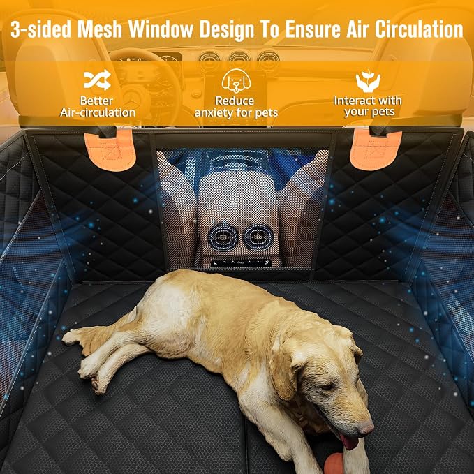 Large Dog Car Seat, Back Seat Extender for Dogs with 3 Mesh Windows, Waterproof Medium Carseat for Dogs with Hard Bottom, Pet Seat Cover for Cars, Trucks and SUVs
