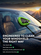 Window & Windshield Cleaner, Extendable, 3 Microfiber Pads (Green) | Pivoting Triangle Head Wiper Cleans Interior & Exterior Glass, 3 Washable Reusable Bonnets, Lint-Free
